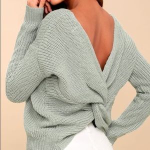 Olive + oak sage green knotted back sweater